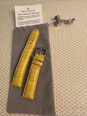 Michele Yellow Croc-Embossed Leather Watch Strap with Silver Buckle 18mm